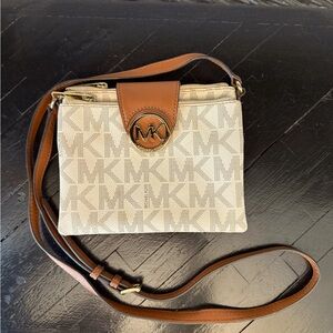 Michael Kors Monogram Tan and Brown Crossbody Bag